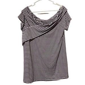Weekend Suzanne Betro Womens Casual Top Purple Striped Short Sleeve Asymmetric L